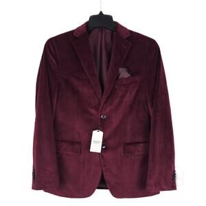 Alfani Men's Slim-Fit Velvet Sport Coat Blazer Burgundy Solid 36R NWT